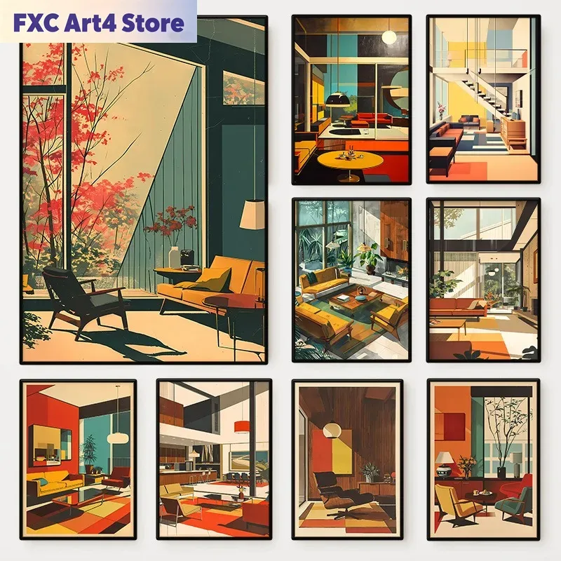 Interior Design Layout - Безрамный винтажный архитектурный постер в стиле